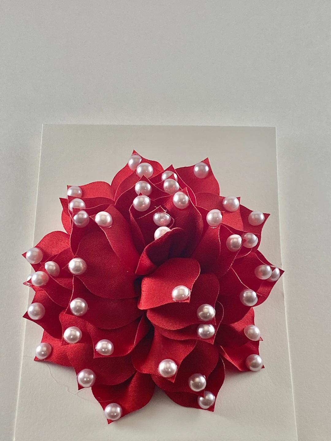 Delta Red Flower Pin with White Pearls