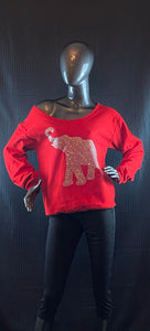 Delta Elephant Red Off the Shoulder Sweatshirt