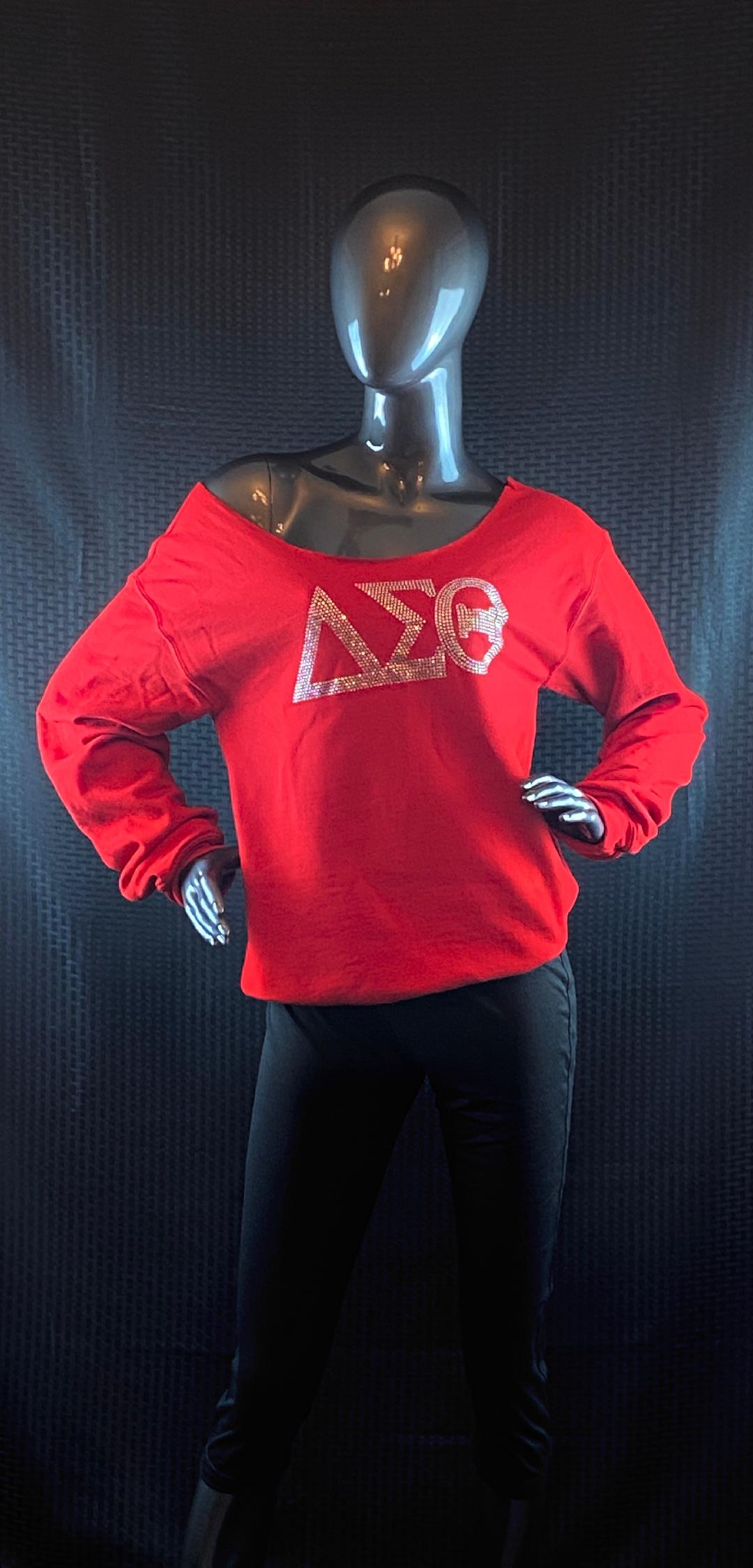 Delta Symbol Red Off the Shoulder Sweatshirt