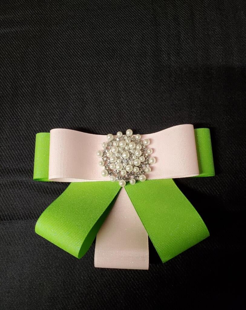 Pearl and glitter bow - pink and green