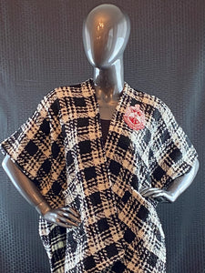Delta black and white plaid cape with pockets