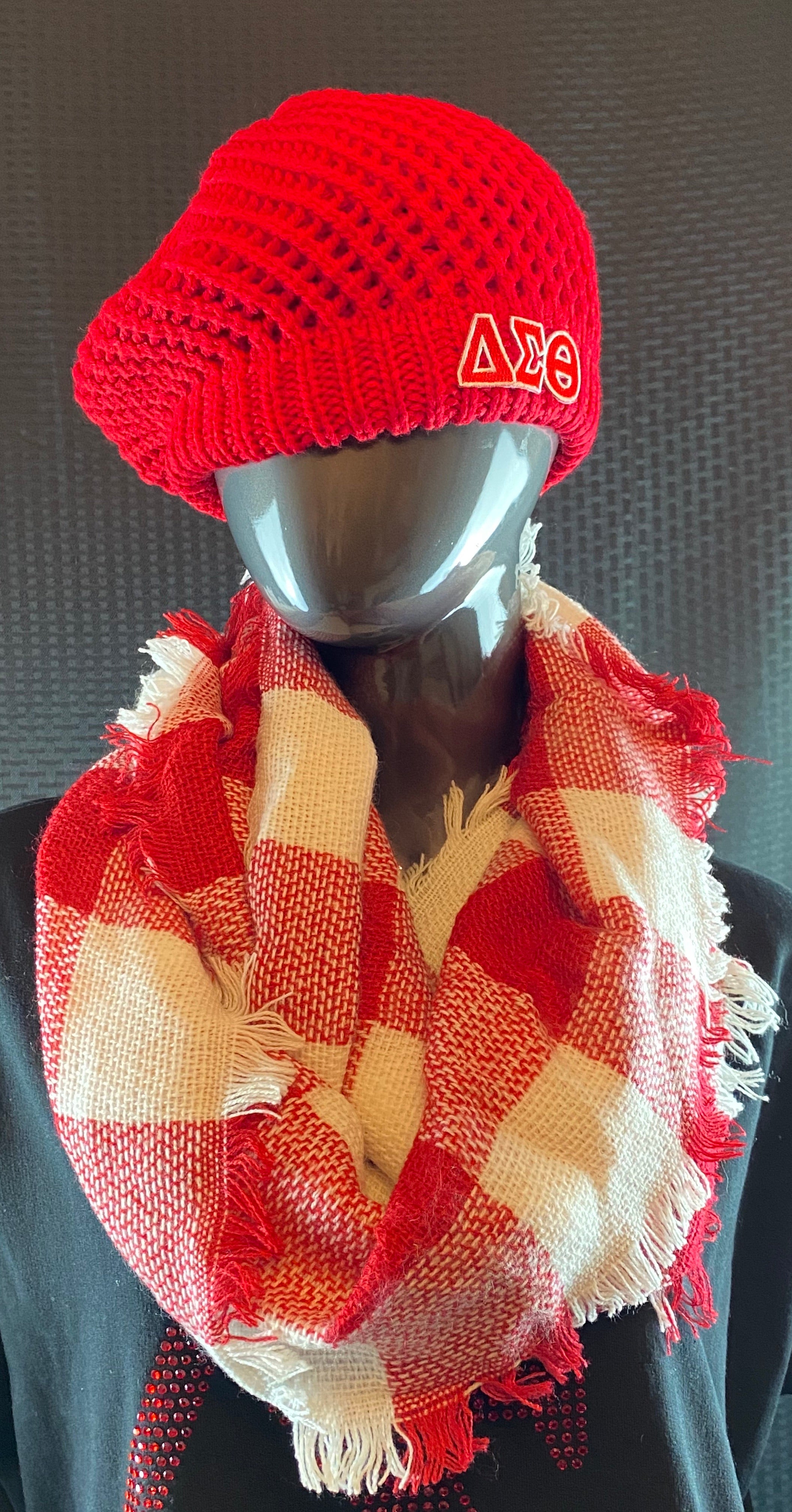 Delta Red Knit Hat and Infinity Scarf Set