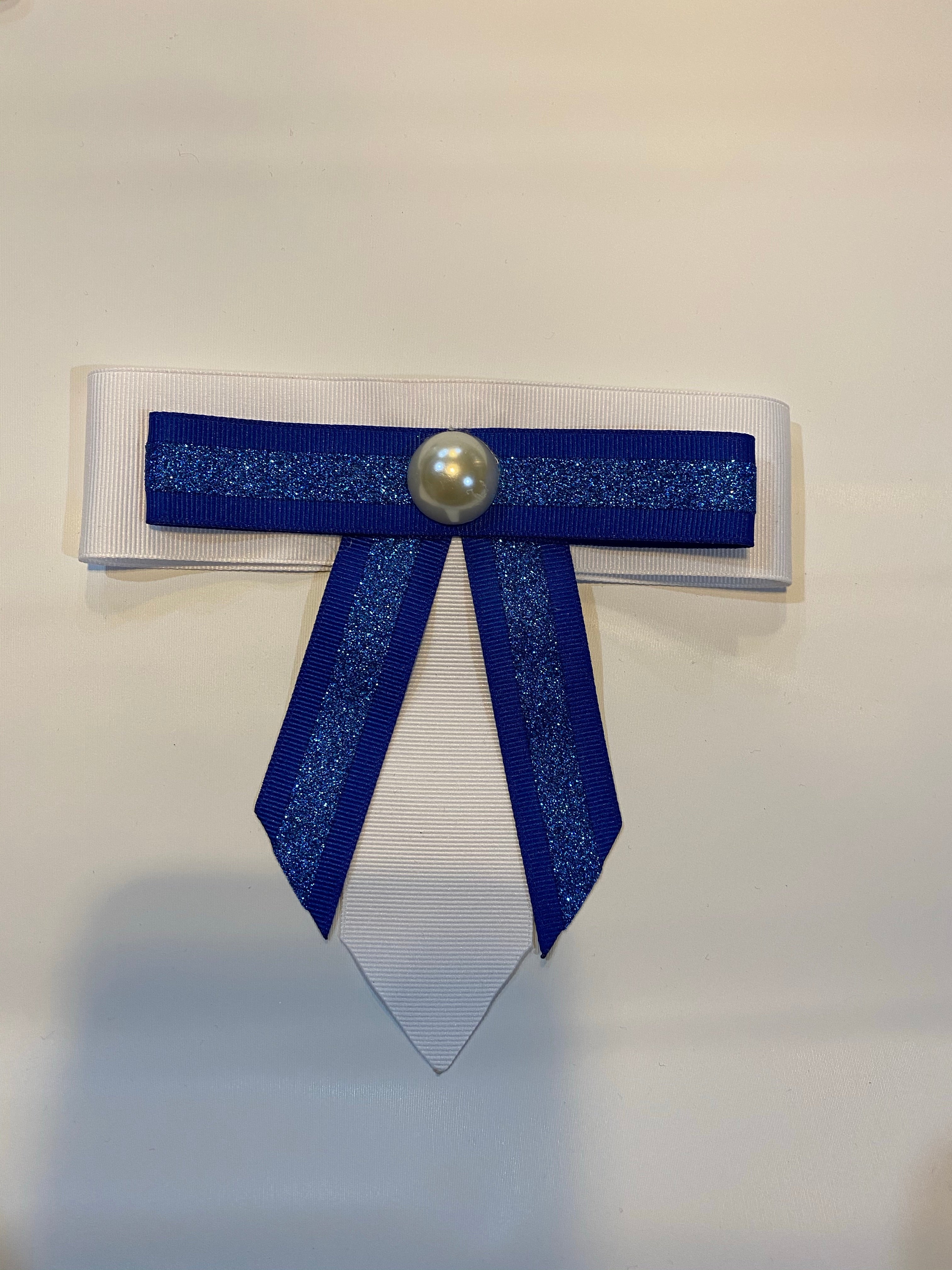 Zeta Bow Tie Blue and White with Pearl