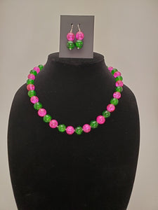 Hot Pink and Green Glass Pearl Set