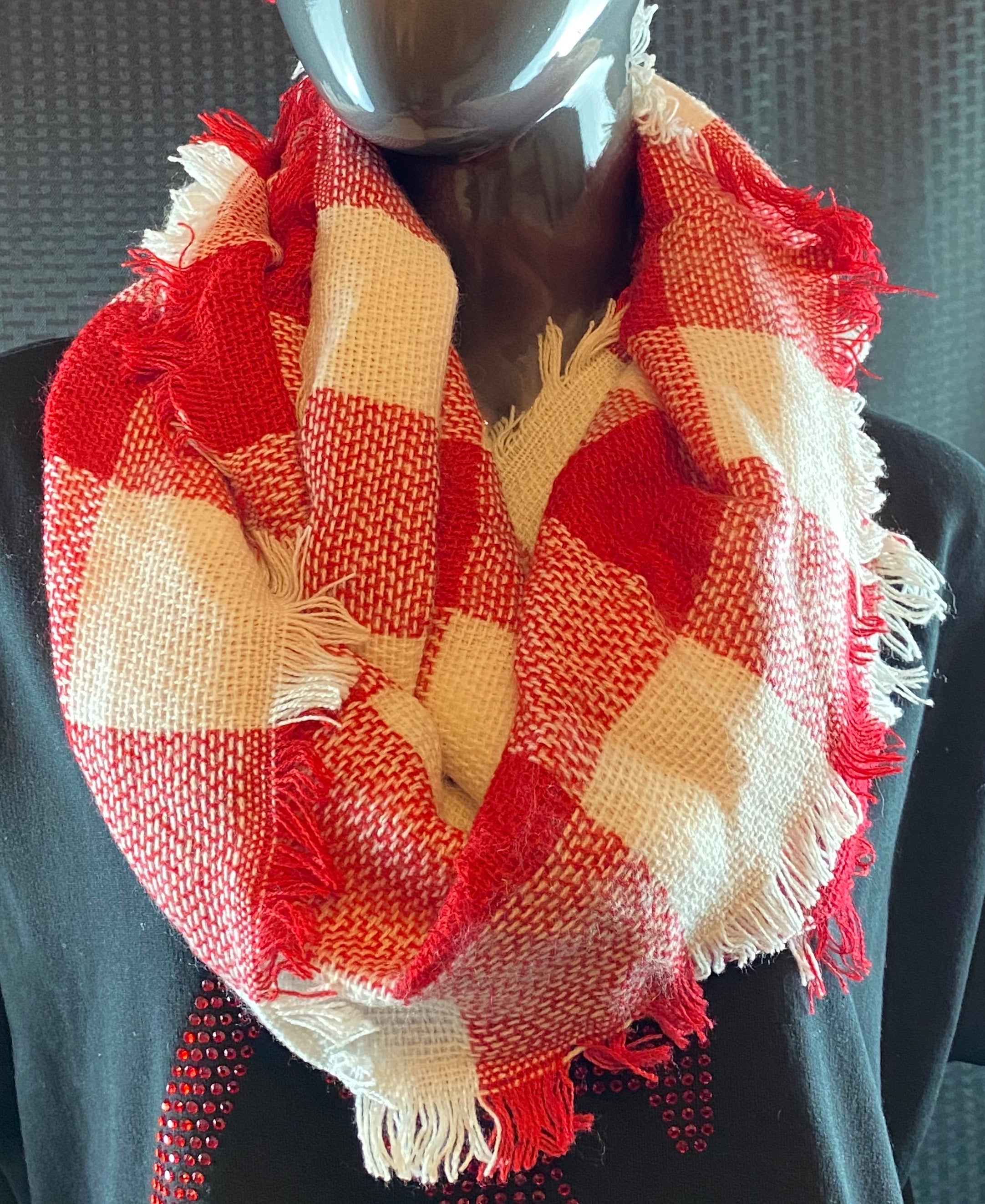 Red and white infinity scarf