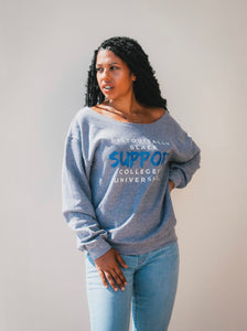 Ladies Grey & Blue Support HBCU Off The Shoulder Sweatshirt