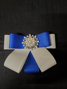 Pearl and glitter bow - Royal and White