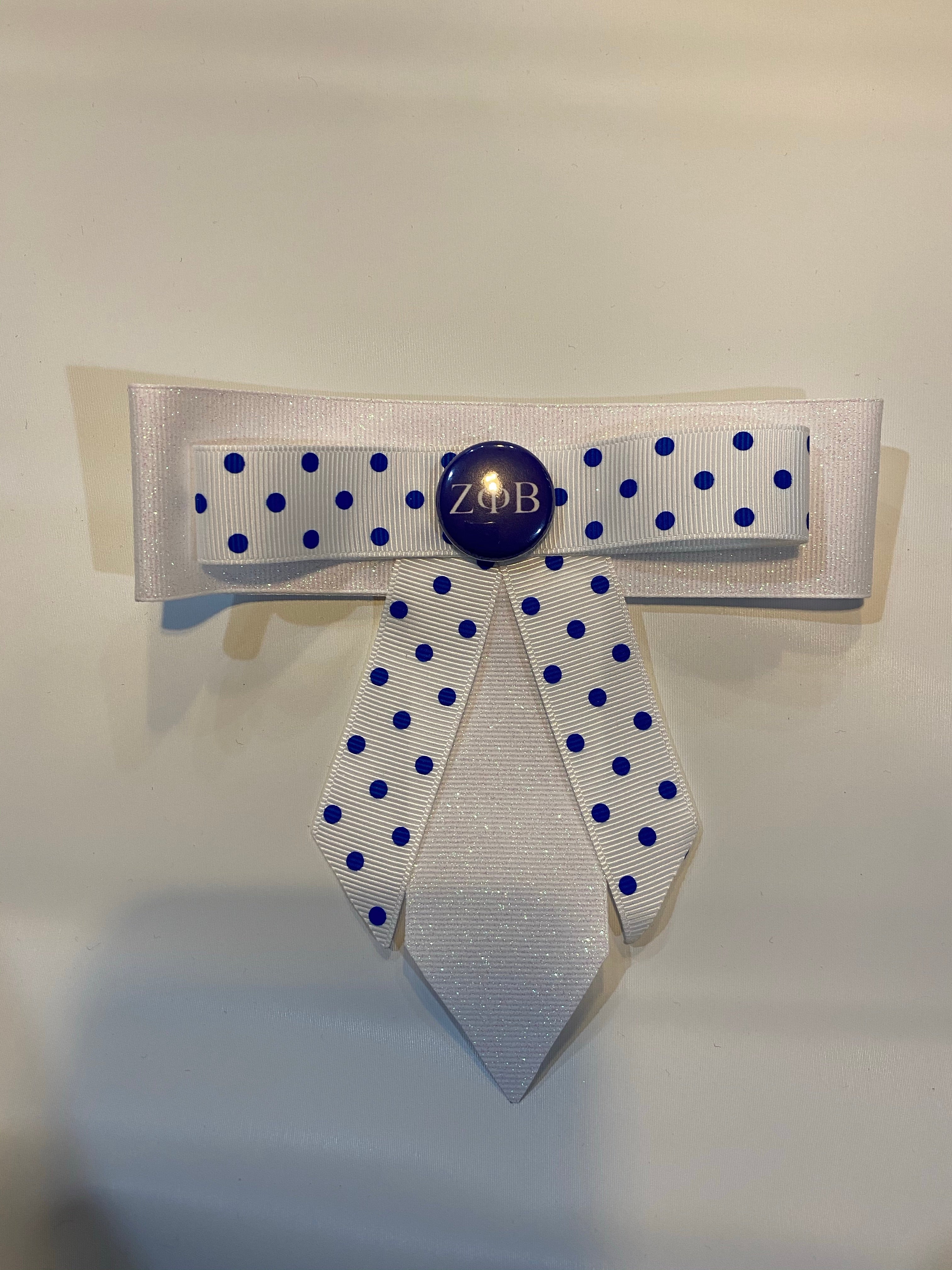 Zeta Bow Tie White  and Blue Polka Dot