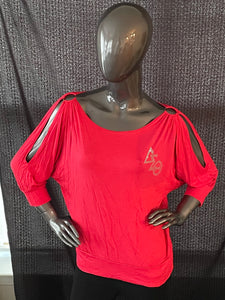 Red Bling Top with Shoulder Detail